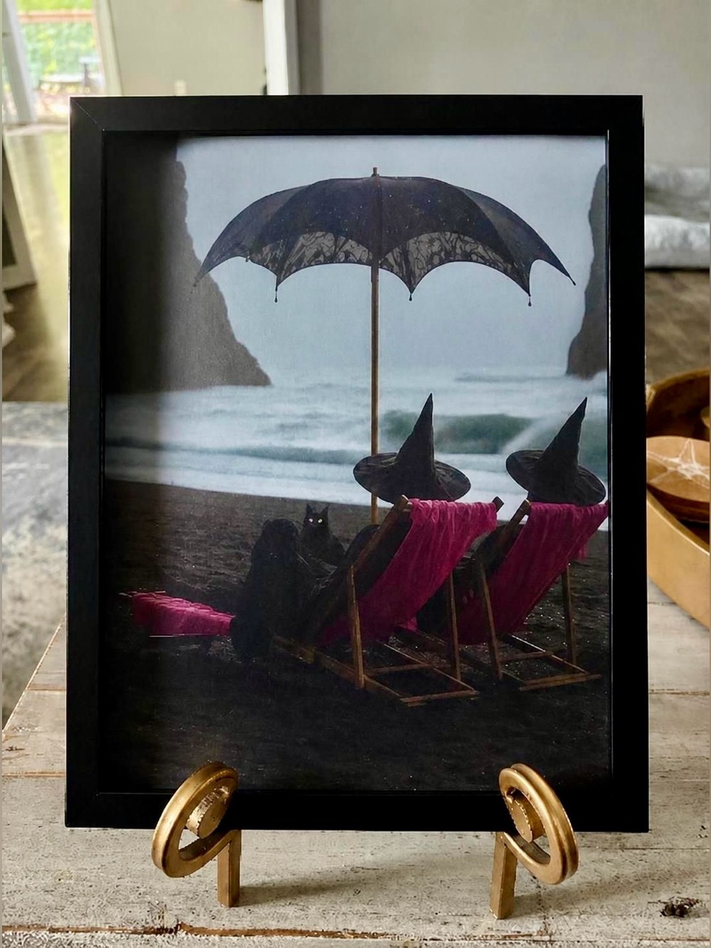 Halloween Witch Beach Framed 8x10 Art Print - Spooky Decor